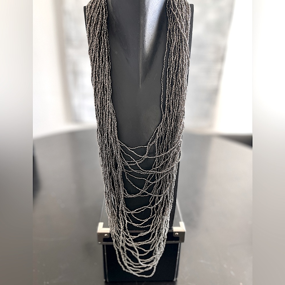 Gunmetal Gray Multi-Strand Beaded Necklace